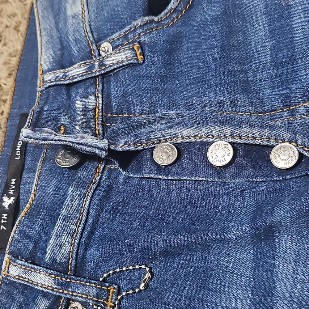 NWT 7TH HVN Jean Shorts Distressed Ripped Stretch Blue Denim 36 Jorts Stretch - Picture 3 of 7